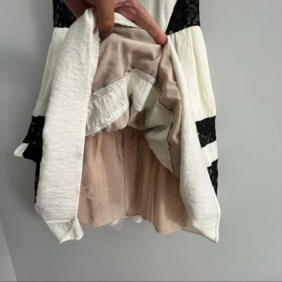 ABS Fit & Flare Ivory and Black Lace Cocktail Dress Size 6 - Picture 6 of 16